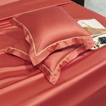 八十八家纺 100支A类贡缎新疆长绒棉全面素色单品系列-枕套 熔岩红