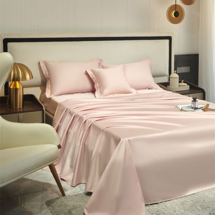 91家纺网 家纺一手货源 找家纺 八十八2022新款贡缎新疆长绒棉系列-四件套 芭比粉