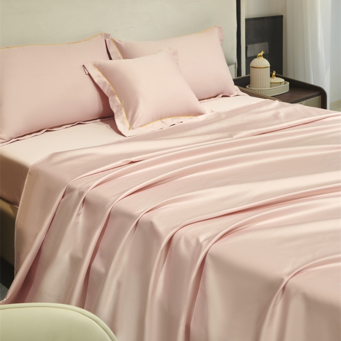 91家纺网 家纺一手货源 找家纺 八十八2022新款贡缎新疆长绒棉系列-四件套 芭比粉