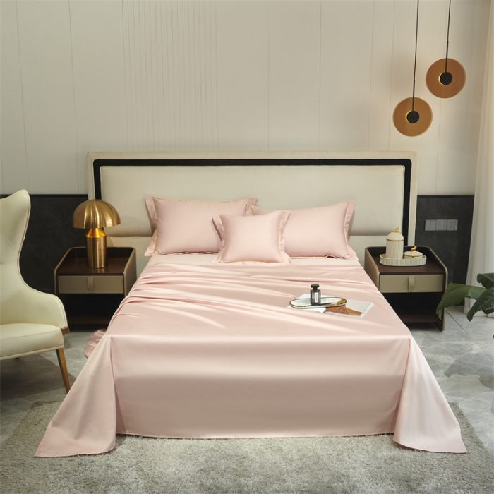 91家纺网 家纺一手货源 找家纺 八十八2022新款贡缎新疆长绒棉系列-四件套 芭比粉