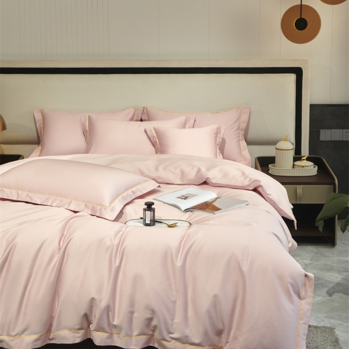 91家纺网 家纺一手货源 找家纺 八十八2022新款贡缎新疆长绒棉系列-四件套 芭比粉