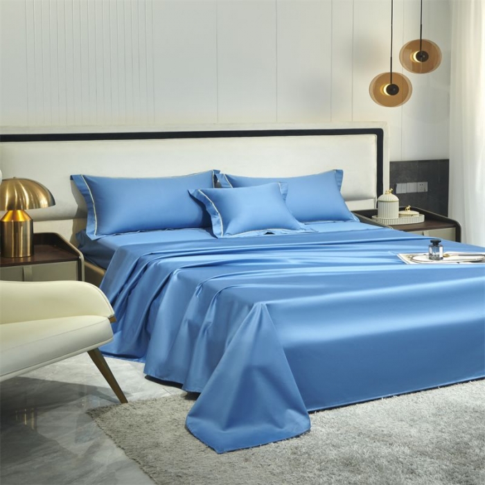 91家纺网 家纺一手货源 找家纺 八十八2022新款贡缎新疆长绒棉系列-四件套 宾利蓝