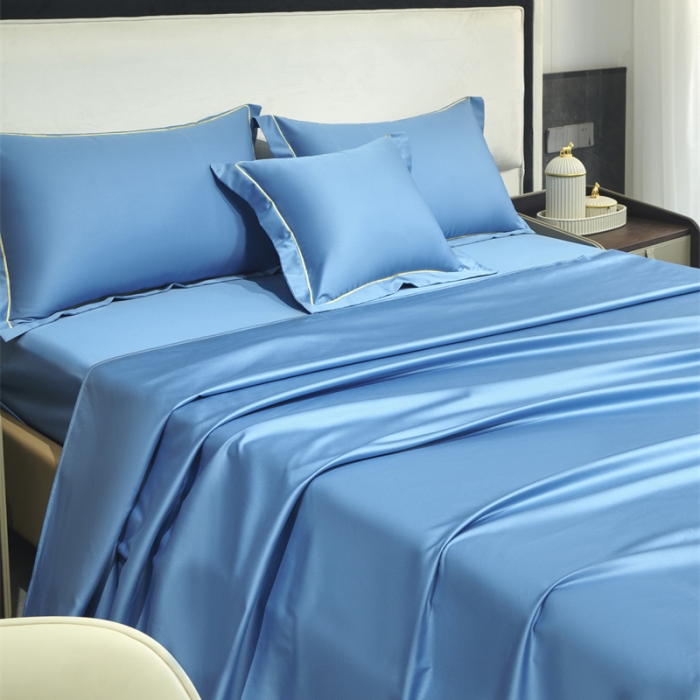 91家纺网 家纺一手货源 找家纺 八十八2022新款贡缎新疆长绒棉系列-四件套 宾利蓝