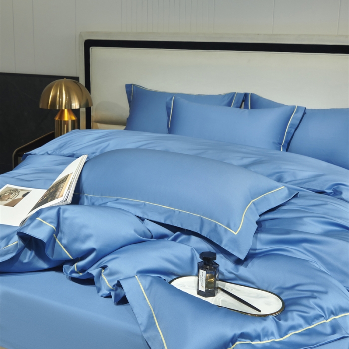 91家纺网 家纺一手货源 找家纺 八十八2022新款贡缎新疆长绒棉系列-四件套 宾利蓝