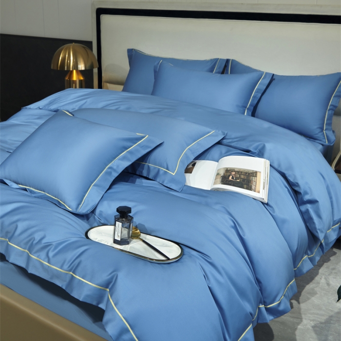 91家纺网 家纺一手货源 找家纺 八十八2022新款贡缎新疆长绒棉系列-四件套 宾利蓝