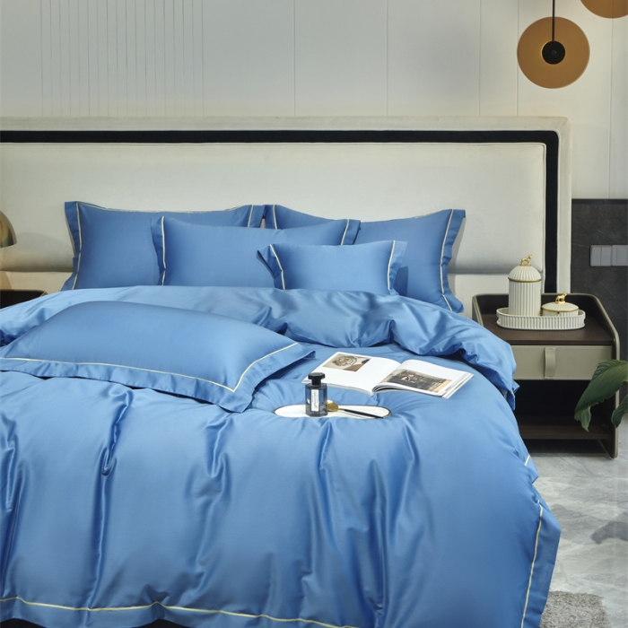 91家纺网 家纺一手货源 找家纺 八十八2022新款贡缎新疆长绒棉系列-四件套 宾利蓝