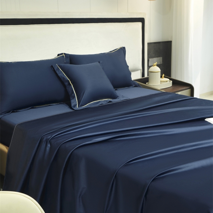 91家纺网 家纺一手货源 找家纺 八十八2022新款贡缎新疆长绒棉系列-四件套 布鲁蓝