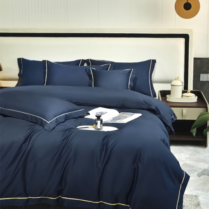 91家纺网 家纺一手货源 找家纺 八十八2022新款贡缎新疆长绒棉系列-四件套 布鲁蓝