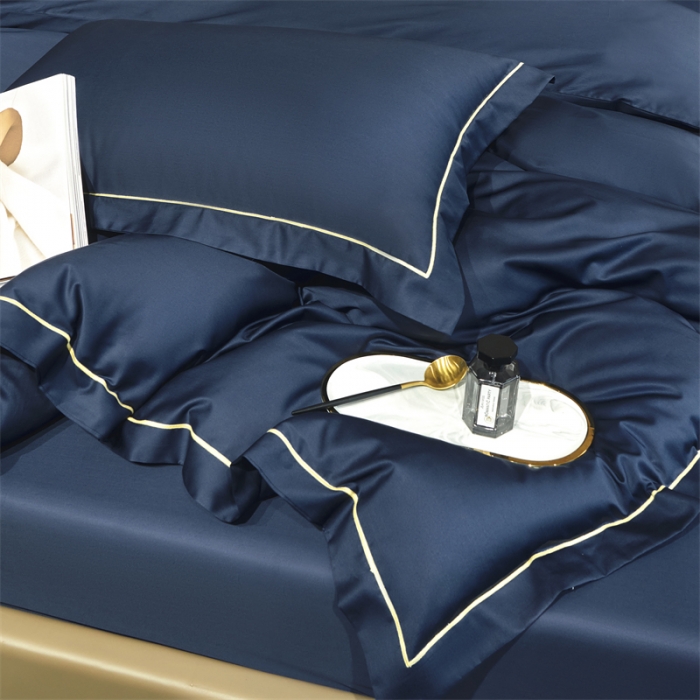 91家纺网 家纺一手货源 找家纺 八十八2022新款贡缎新疆长绒棉系列-四件套 布鲁蓝