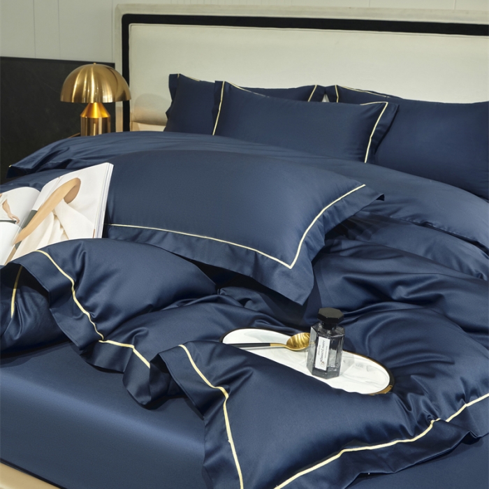 91家纺网 家纺一手货源 找家纺 八十八2022新款贡缎新疆长绒棉系列-四件套 布鲁蓝