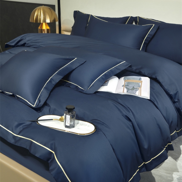 91家纺网 家纺一手货源 找家纺 八十八2022新款贡缎新疆长绒棉系列-四件套 布鲁蓝