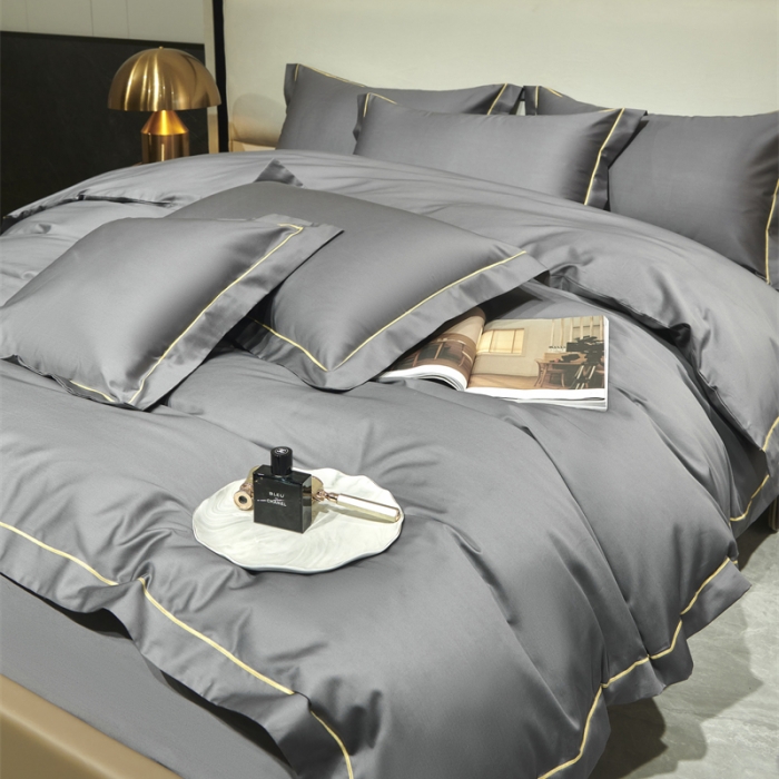 91家纺网 家纺一手货源 找家纺 八十八2022新款贡缎新疆长绒棉系列-四件套 高级灰