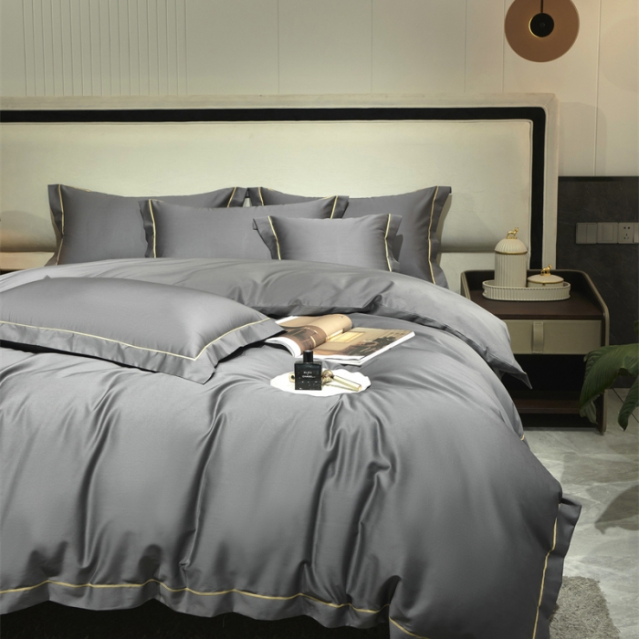 91家纺网 家纺一手货源 找家纺 八十八2022新款贡缎新疆长绒棉系列-四件套 高级灰