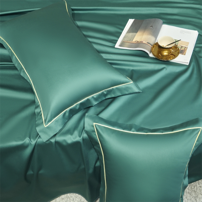 91家纺网 家纺一手货源 找家纺 八十八2022新款贡缎新疆长绒棉系列-四件套 琥珀绿