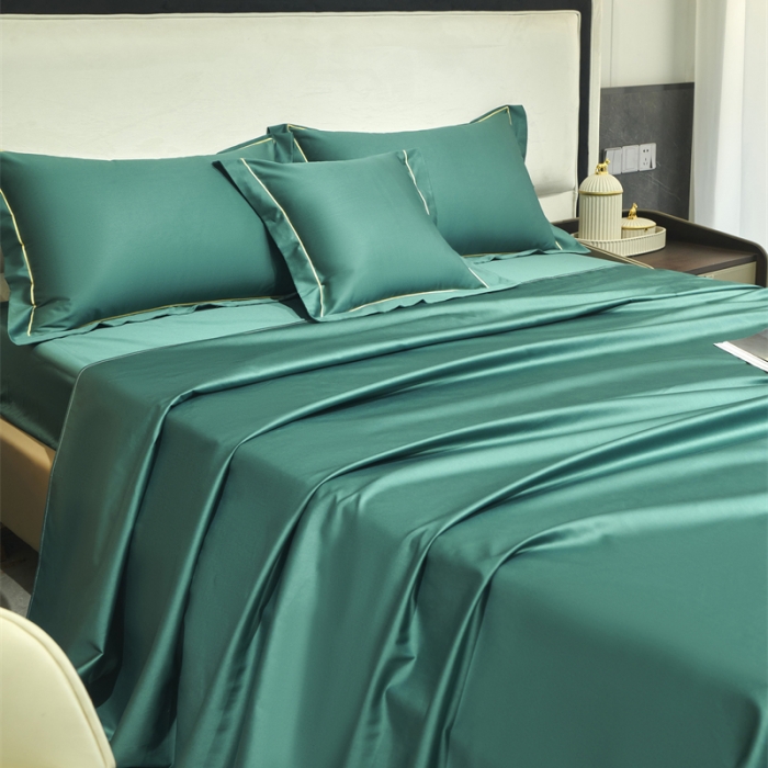 91家纺网 家纺一手货源 找家纺 八十八2022新款贡缎新疆长绒棉系列-四件套 琥珀绿