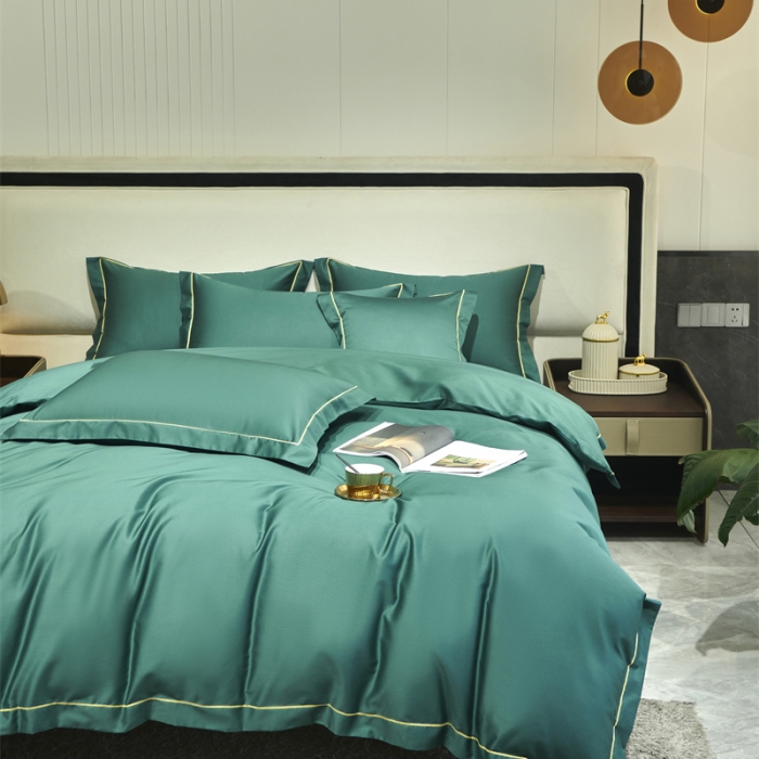 91家纺网 家纺一手货源 找家纺 八十八2022新款贡缎新疆长绒棉系列-四件套 琥珀绿