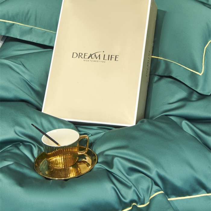 91家纺网 家纺一手货源 找家纺 八十八2022新款贡缎新疆长绒棉系列-四件套 琥珀绿