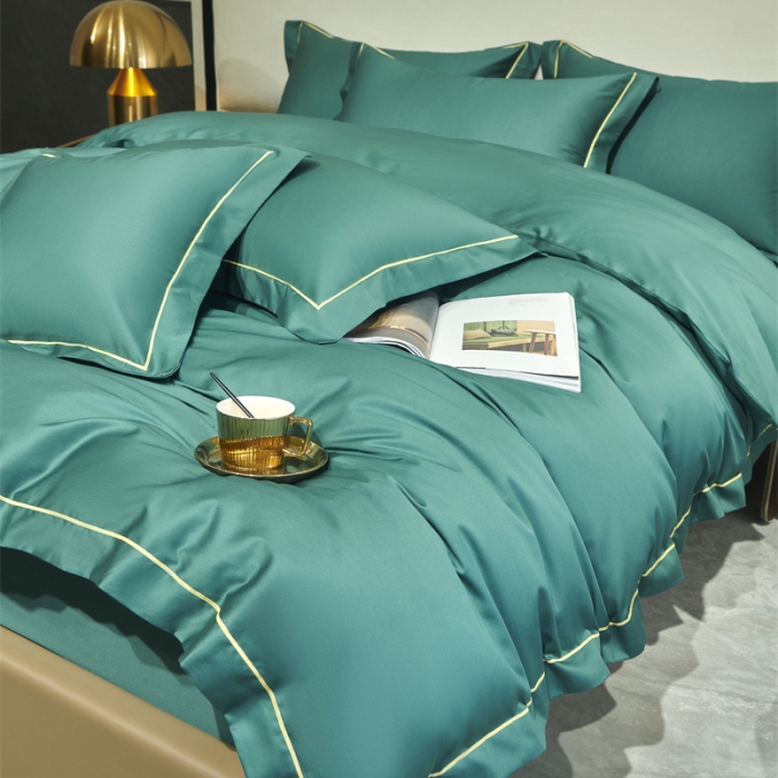 91家纺网 家纺一手货源 找家纺 八十八2022新款贡缎新疆长绒棉系列-四件套 琥珀绿
