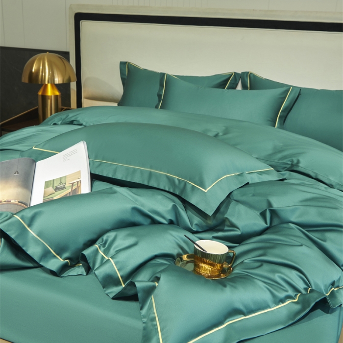91家纺网 家纺一手货源 找家纺 八十八2022新款贡缎新疆长绒棉系列-四件套 琥珀绿