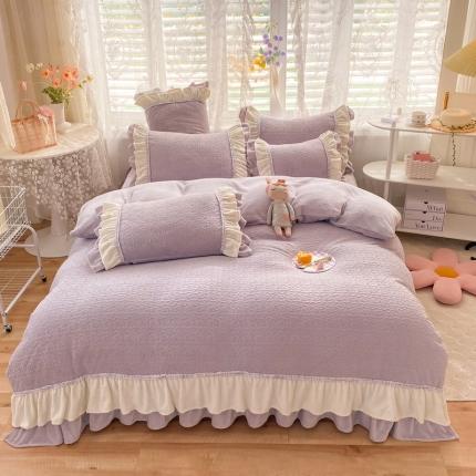 91家纺网 家纺一手货源 找家纺 （总）恩和 2024新款牛奶绒雕花绒法式小香风四件套