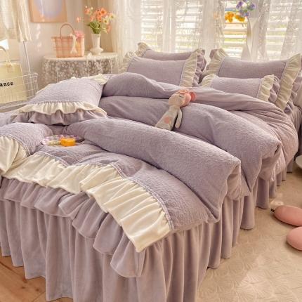 恩和 2024新款牛奶绒雕花绒法式小香风四件套 萝莉紫