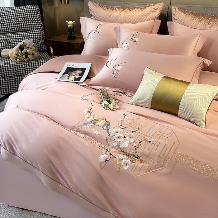 91家纺网 家纺一手货源 找家纺 2025新款140支澳棉纯棉刺绣绣花四件套 年华