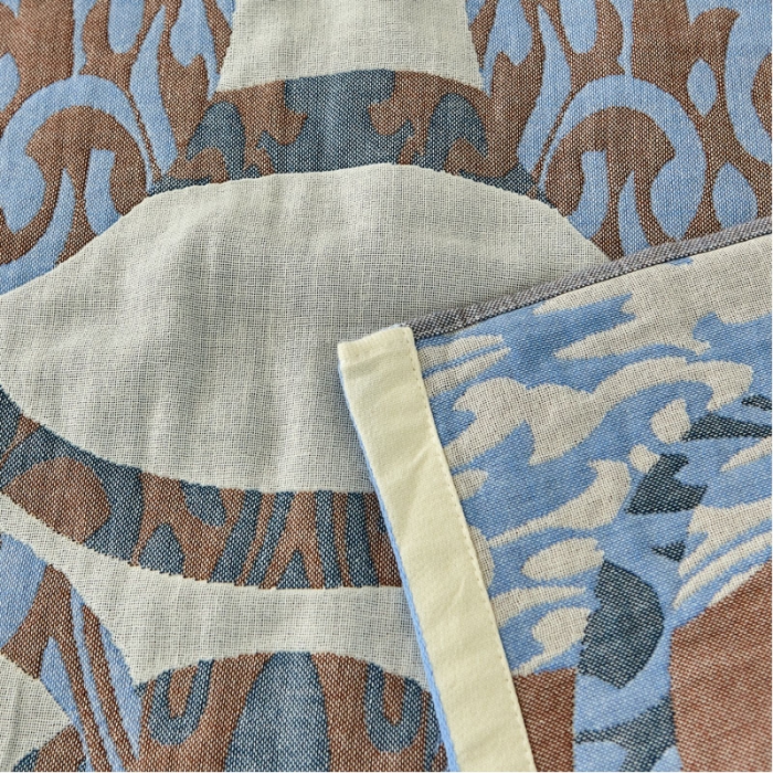 91家纺网 家纺一手货源 找家纺 朴尔 2022新款素雅系列全棉系列四层纱布枕巾（一对） 剪影-蓝（52*78）