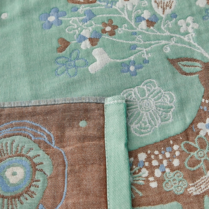 91家纺网 家纺一手货源 找家纺 朴尔 2022新款素雅系列全棉系列四层纱布枕巾（一对） 鹿鹿花开-绿（52*78）