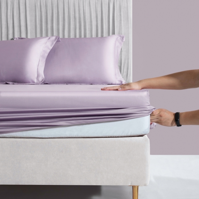 91家纺网 家纺一手货源 找家纺 2021新款60支长绒棉纯色床笠三件套床盖床单四季款 柔云紫