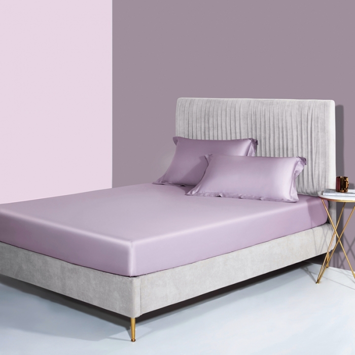 91家纺网 家纺一手货源 找家纺 2021新款60支长绒棉纯色床笠三件套床盖床单四季款 柔云紫