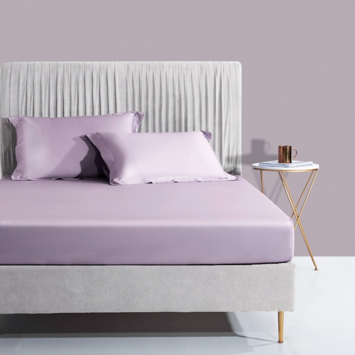 91家纺网 家纺一手货源 找家纺 2021新款60支长绒棉纯色床笠三件套床盖床单四季款 柔云紫