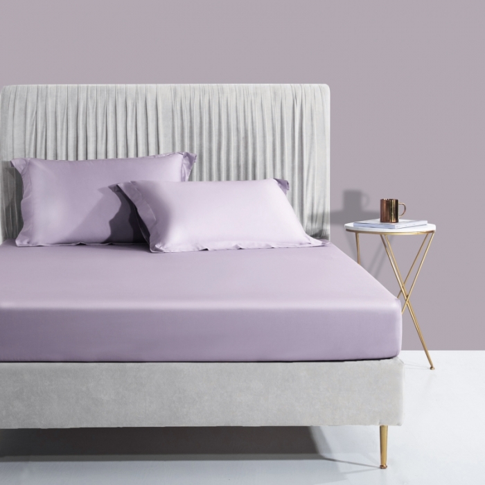 91家纺网 家纺一手货源 找家纺 2021新款60支长绒棉纯色床笠三件套床盖床单四季款 柔云紫