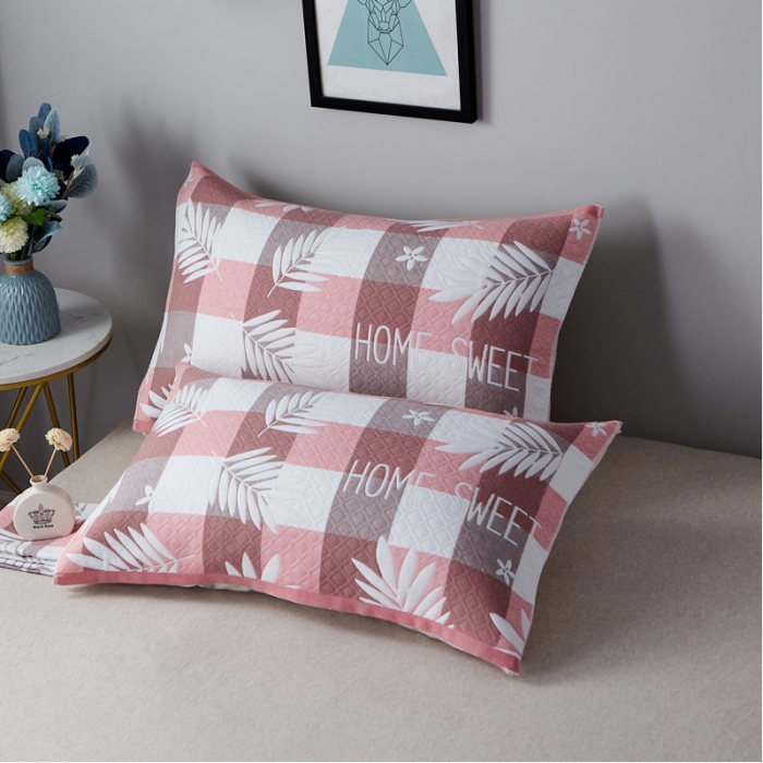 91家纺网 家纺一手货源 找家纺 朴尔 2022新款优棉格调风三层纱布枕巾（一对） 枫叶-粉（52*78）