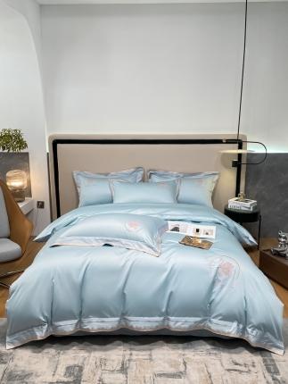 91家纺网 家纺一手货源 找家纺 爱缦 2022新款梦芭莎系列100支长绒棉奥棉四件套 极光蓝