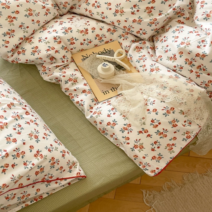 91家纺网 家纺一手货源 找家纺 顾里家纺 2023新款法式复古嵌绳全棉四件套 安妮兔