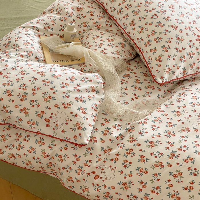 91家纺网 家纺一手货源 找家纺 顾里家纺 2023新款法式复古嵌绳全棉四件套 安妮兔