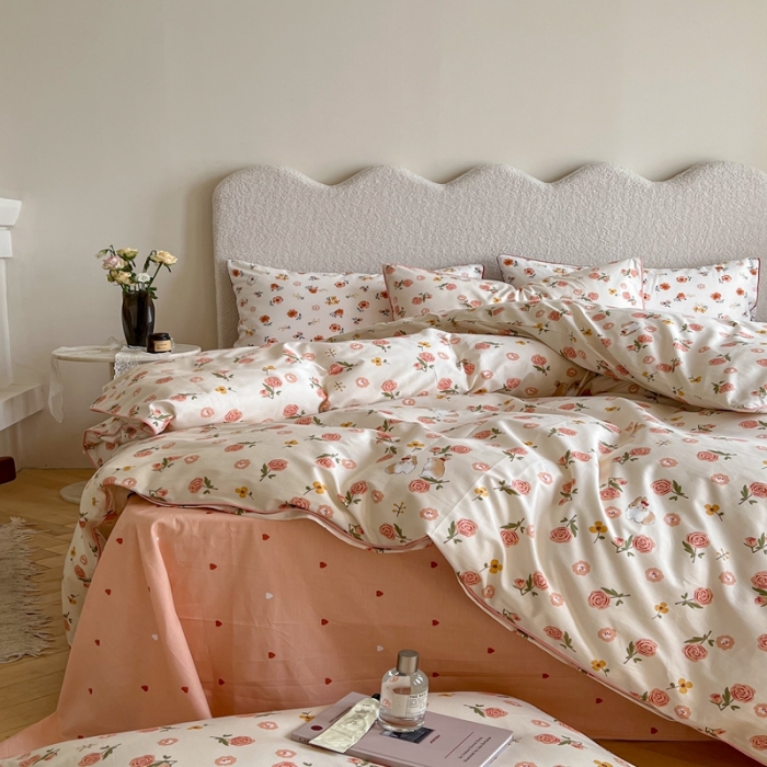 91家纺网 家纺一手货源 找家纺 顾里家纺 2023新款法式复古嵌绳全棉四件套 花园小兔