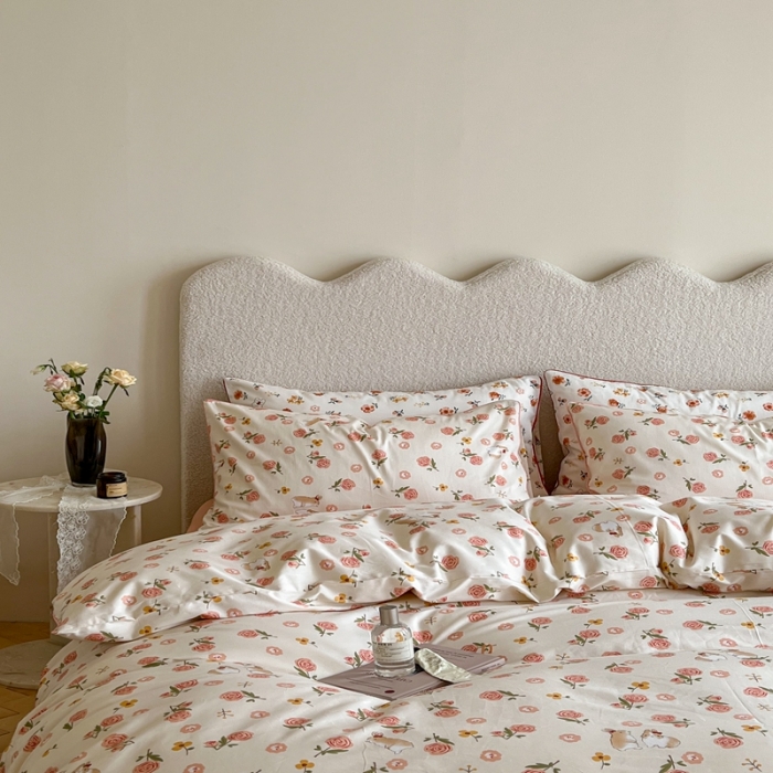 91家纺网 家纺一手货源 找家纺 顾里家纺 2023新款法式复古嵌绳全棉四件套 花园小兔