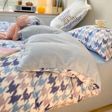 91家纺网 家纺一手货源 找家纺 川悦生活 2022供货高克重小清新牛奶绒印花四件套 格格小熊