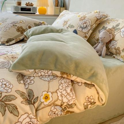 91家纺网 家纺一手货源 找家纺 川悦生活 2022供货高克重小清新牛奶绒印花四件套 国风鸟语