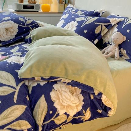 91家纺网 家纺一手货源 找家纺 川悦生活 2022供货高克重小清新牛奶绒印花四件套 国色天香