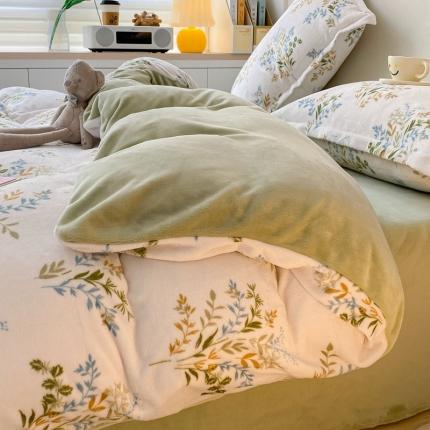 91家纺网 家纺一手货源 找家纺 川悦生活 2022供货高克重小清新牛奶绒印花四件套 清香小植