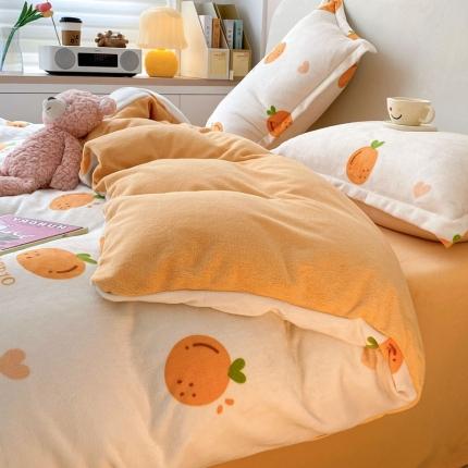 91家纺网 家纺一手货源 找家纺 川悦生活 2022供货高克重小清新牛奶绒印花四件套 小橘子黄