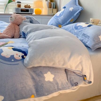 91家纺网 家纺一手货源 找家纺 川悦生活 2022供货高克重小清新牛奶绒印花四件套 星星小马