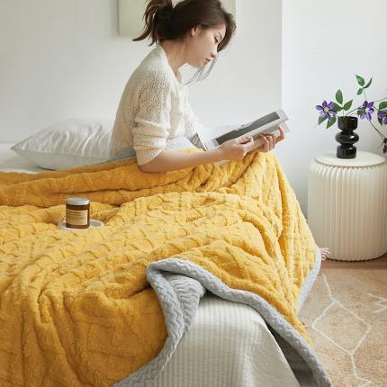 （总）暖暖-新款加厚塔芙绒贝贝绒三层夹棉绗绣毛毯盖毯子