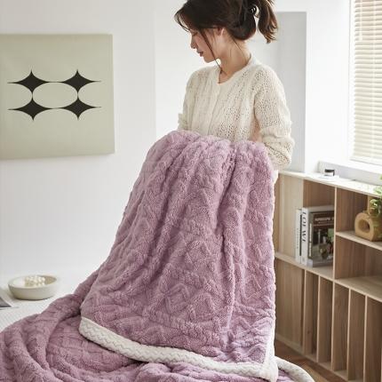 暖暖-2022新款加厚塔芙绒贝贝绒三层夹棉绗绣毛毯盖毯子 塔芙绒夹棉毯--莫奈紫+白