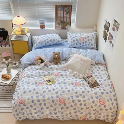 91家纺网 家纺一手货源 找家纺 顾里家纺 2022ins韩系全棉四件套韩系花花系列 蓝心草莓