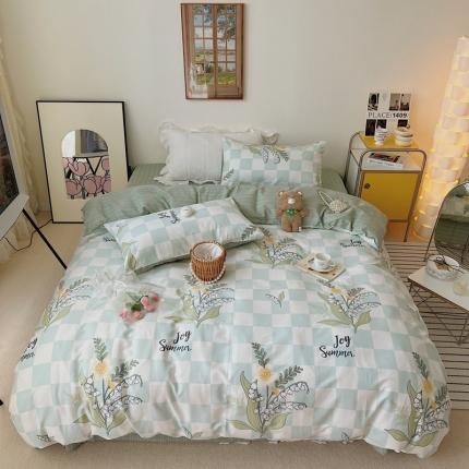 91家纺网 家纺一手货源 找家纺 顾里家纺 2022ins韩系全棉四件套韩系花花系列 绿铃兰