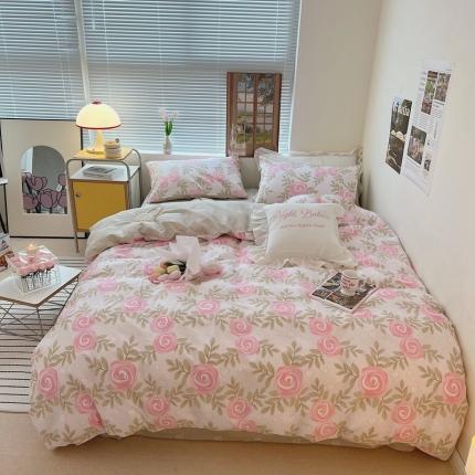 91家纺网 家纺一手货源 找家纺 顾里家纺 2022ins韩系全棉四件套韩系花花系列 玫瑰物语