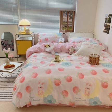 91家纺网 家纺一手货源 找家纺 顾里家纺 2022ins韩系全棉四件套韩系花花系列 蜜桃小兔